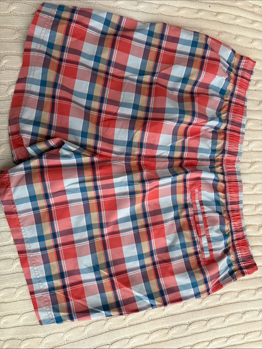 Nautica Red & Blue Plaid Swim Trunks